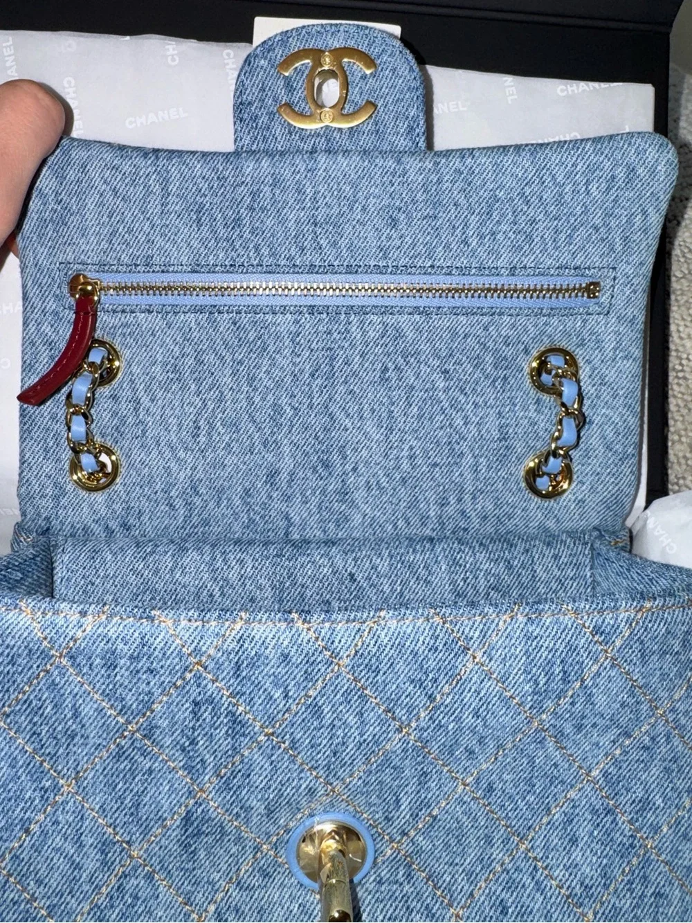 CHANEL 26B BLUE DENIM MINI FLAP BAG